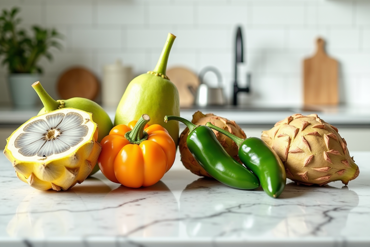 Assortiment coloré de fruits et légumes commençant par J