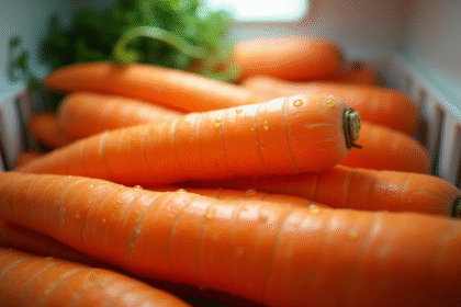 Carottes fraîches stockées dans un conteneur dans un réfrigérateur lumineux