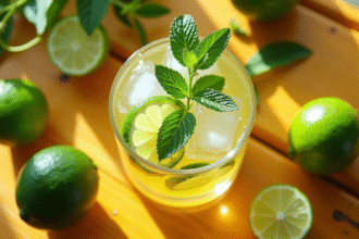Verre de cocktail glacé avec lime et menthe pour l article