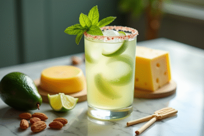 Cocktail keto avec citron vert et menthe fraîche sur marbre