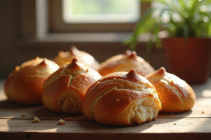 Raisin rolls frais sur table en bois lumière naturelle