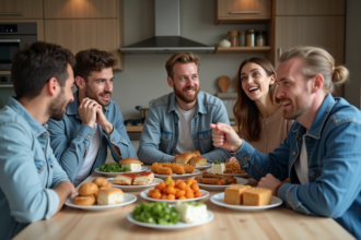 Groupe d'adultes surpris devant des aliments détestés