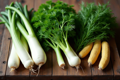 Légumes frais sur table en bois avec lumière naturelle