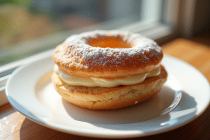 ParisBrest classique sur assiette en porcelaine naturelle