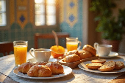 Petit déjeuner portugais en plein air avec pastel de nata