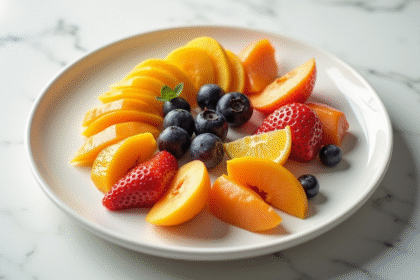 Assiette de desserts aux fruits exotiques élégants