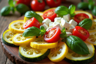 Assiette végétarienne avec courgetins jaunes et tomates cerises