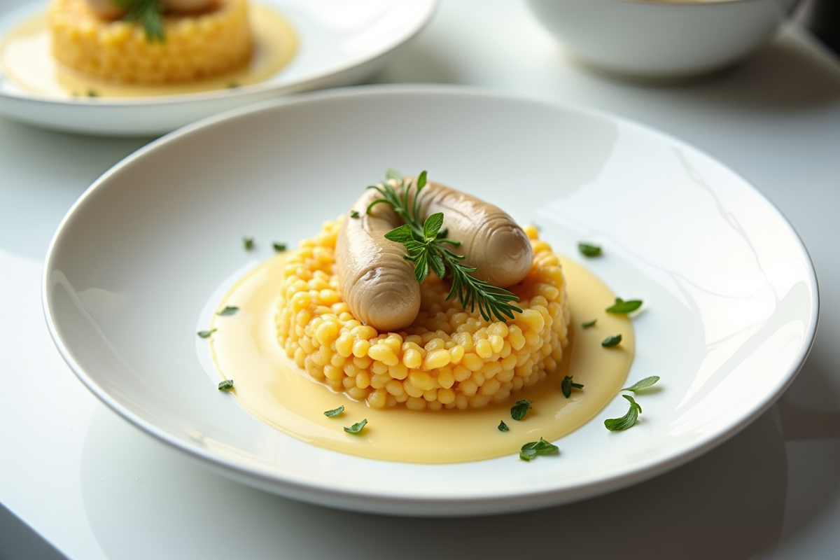 Assiette de risotto aux girolles garnie d