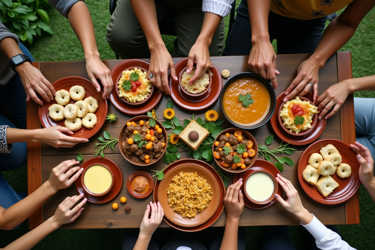 Groupe partageant un repas brésilien en plein air