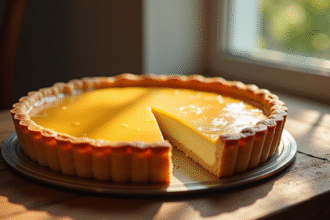 Tarte aux amandes fraîche sortie du four avec surface dorée